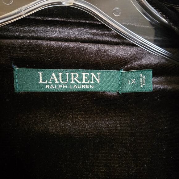 Lauren Ralph Lauren Black Velour Zip Front Lounge Dress Size 1X Velvet Midi - Picture 11 of 13